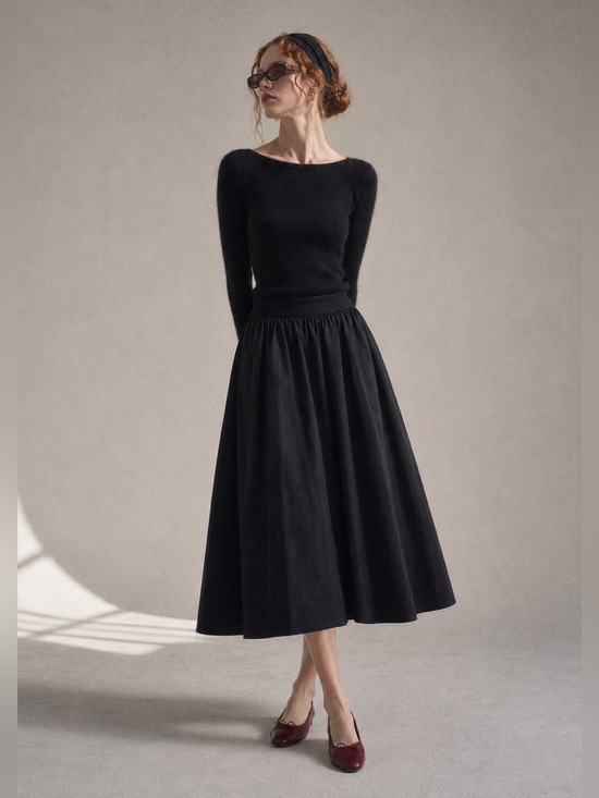 COS Dresses & Skirts - NWT COS Elasticated Midi Skirt Black Poplin Cotton